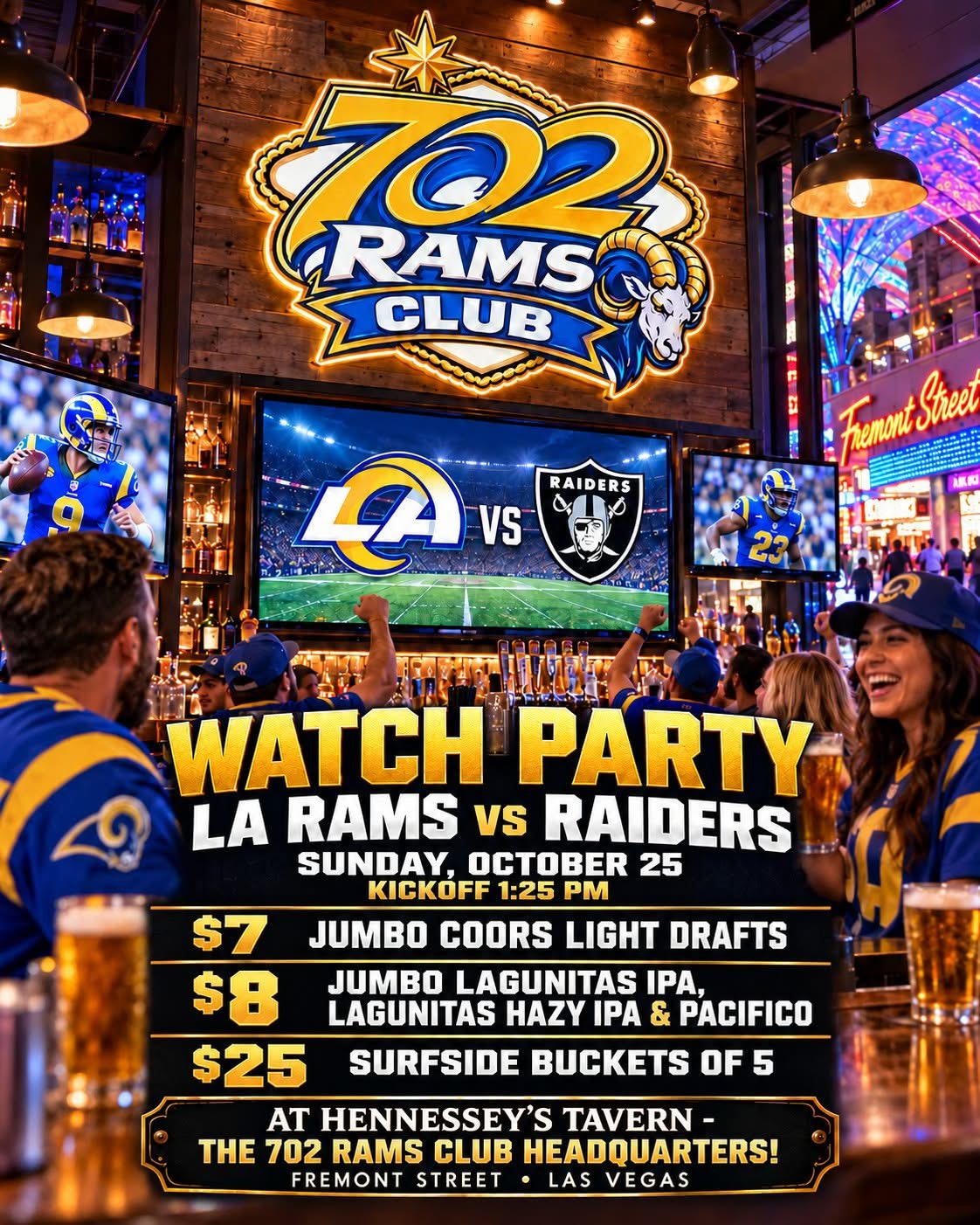 Rams vs Raiders watch party at Hennessey's Tavern - Sunday Oct 25, 1:25 PM