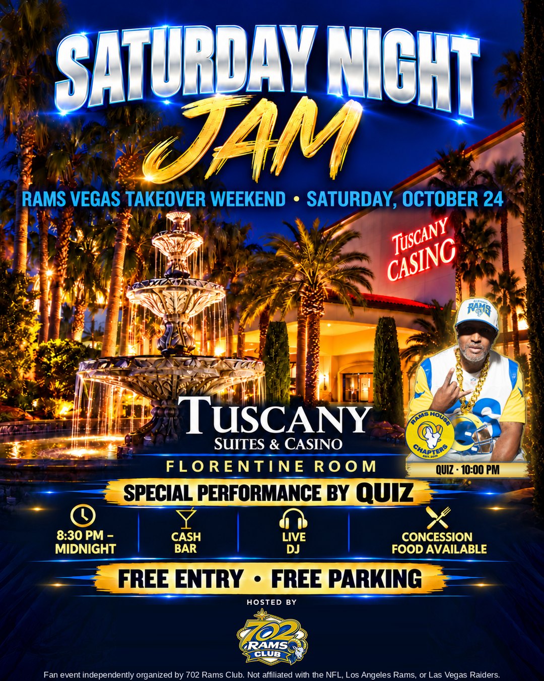 Saturday Night Jam, Saturday October 24, Florentine Room at Tuscany Suites & Casino