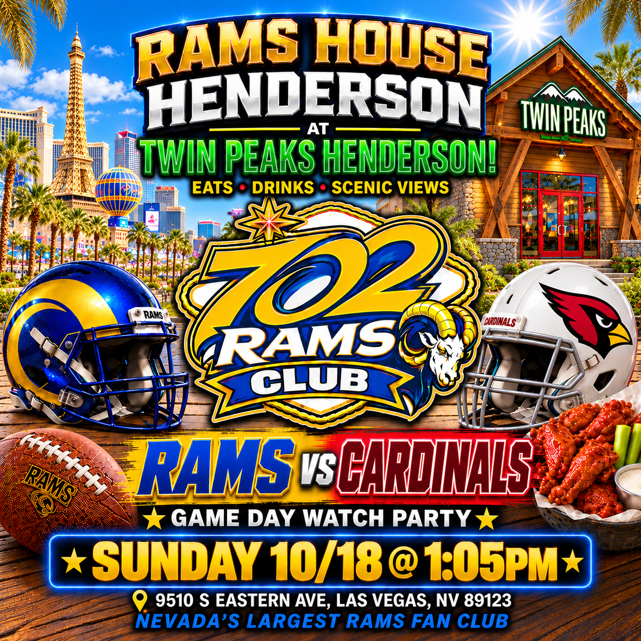 Rams House Henderson at Twin Peaks, Rams vs Cardinals, Sunday October 18, 1:05 PM